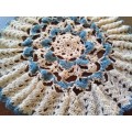 Exquisite beige and blue vintage crocheted doily - 25cms