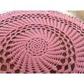 Stunning pink Vintage crocheted tablecloth - About 72cms across
