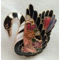Vintage Cloisonne Enamel Swan with Floral Detailing Pin Brooch