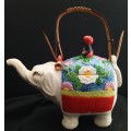Japanese Banko Ware `Elephant` teapot, c.1920-30 - With rattan handle