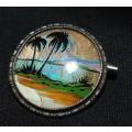 Small TLM Sterling England Tropical Scene Butterfly Wing Pin Brooch