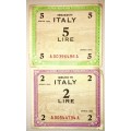 ITALY X2,,,, 5 LIRE & 2 LIRE 1943