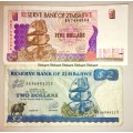 ZIMBABWE X2,,,, $5 1997 & $2 1994
