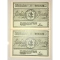 GERMANY X2 IN SEQ,,50 PFENNIG WESSELBUREN HEIDE 1921 003826-827 CRISP UNC  NOTGELD (EMERGENCY MONEY)