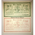 AUSTRIA SET X2 ,, 50 HELLER  & 20 HELLER ROLLERTUBE 1920 CRISP UNC  NOTGELD (EMERGENCY MONEY)