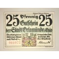 GERMANY , ,,25 PFENNIG ORLAMÜNDE 1921 HIGH GRADE NOTGELD (EMERGENCY MONEY)