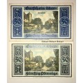 GERMANY ,50 PFENNIG HANNOVER BOTH VARIANTS 1921 UNC  HIGH GRADE NOTE NOTGELD (EMERGENCY MONEY)