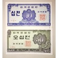 SOUTH KOREA SET,,,50 JEON & 10 JEON 1962 UNC