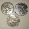 ZIMBABWE X3,,,20 CENT 1988 & 1999