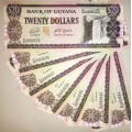 GUYANA $20 DOLLARS IN SEQUENCE C58-090635-641 UNC CRISP NOTES 1996(BID PER NOTE)
