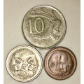 AUSTRALIA SET ,,,,10 CENT, 5 CENT & 1 CENT 1966-67 & 72(1 BID TAKE ALL)