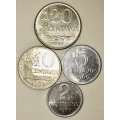 BRASIL SET OF X4,,,,20 CENTAVOS,10 CEN, 5 CEN & 2 CENTAVOS  1967-69