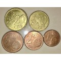 EURO SET  X5,,,,50 CENT J, 10 CENT J, 5 CENT D, 2 CENT F, and 1 CENT G, GERMANY 2002