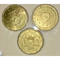 EURO SET  X3,,,,,20 CENT AUSTRIA 2002, NEDERLANDS 2000 , FINLAND 1999(1 BID TAKES ALL)