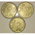 EURO SET  X3,,,,,20 CENT AUSTRIA 2002, NEDERLANDS 2000 , FINLAND 1999(1 BID TAKES ALL)