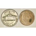 U.S.A SET,,,,,5 CENT (JEFFERSON NICKEL) & 1 CENT (WHEAT PENNY) 1945