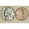 U.S.A SET,,,,,5 CENT (JEFFERSON NICKEL) & 1 CENT (LINCOLN ) 1977