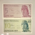 INDONESIA SET  10 SEN & 5 SEN,,,1964 AUNC (BID PER NOTE)