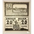 AUSTRIA SET,,,20 HELLER & 10 HELLER SANDL 1920 CRISP UNC  NOTGELD(EMERGENCY MONEY)