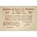 AUSTRIA ,,,50 HELLER ST. MAGDALENA 1920 CRISP AUNC  NOTGELD(EMERGENCY MONEY)