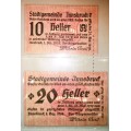AUSTRIA SET,, 20 HELLER & 10 HELLER INNSBRUCK 1918 UNC  NOTGELD(EMERGENCY MONEY)
