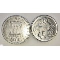 GREECE,, 20 DRACHMA 1976 &10 DRACHMA 1978