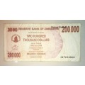 ZIMBABWE 200,000 DOLLARS 2008