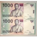 INDONESIA 1000 RUPIAH X2  IN SEQUENCE,,,2000(BID PER NOTE)