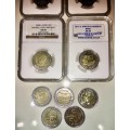 COMPLETE SET OF COMMEMORATIVE R5 COINS 1994 TO 2021 FOUR GRADED COINS & HIGH GRADE CIRCULATED COINS