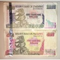 ZIMBABWE SET 1000 DOLLARS 2003 & 500 DOLLARS 2001