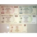 ZIMBABWE SET X 5,,, 200,000 DOLLARS TO 20 DOLLARS 2008 &2007