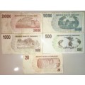 ZIMBABWE SET X 5,,, 200,000 DOLLARS TO 20 DOLLARS 2008 &2007
