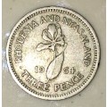 RHODESIA  & NYASALAND 3 PENCE  1964