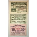 AUSTRIA SET ,,,50 HELLER ,20 HELLER & 10 HELLER KASSENSCHEIN 1920 NOTGELD(EMERGENCY MONEY)