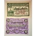 AUSTRIA SET ,,,50 HELLER & 20 HELLER KASSENSCHEIN 1920/21 NOTGELD(EMERGENCY MONEY)