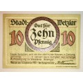 GERMANY 10 PFENNIG METZLAR 1920 UNC  NOTGELD (EMERGENCY MONEY)