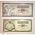 YUGOSLAVIA SET 1000 DINARA & 500 DINARA 1981 UNC(1 BID TAKES ALL)