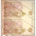 TT MBOWENI R20 IN SEQUENCE DR0889994-995 1999 FIRST ISSUE UNC (1 BID TAKES ALL)