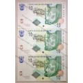 TT MBOWENI R10 IN SEQUENCE HS8937784-786 A UNC SECOND ISSUE(1 BID TAKES ALL)