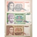 YUGOSLAVIA SET 50,000,000 DINARA 1993, 50,000 DINARA  and 10,000 DINARA 1992 (1 BID TAKES ALL)