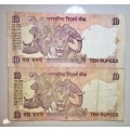 INDIA  SET TWO DIFFERENT SIGNATURE 10 RUPEE MAHATMA GANDHI