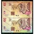 GILL MARCUS R20 CLOSE TO SEQUENCE BE8606990-993 UNC 1ST ISSUE 2009 (ELEPHANT WTM) (1 BID TAKES ALL)