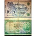 SET OF INTERNATIONAL BANKNOTES GERMANY 100 MARK 1908, MOZAMBIQUE 100 ESCUDOS & ZIM (1 BID TAKES ALL)