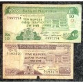 MAURITIUS SET  10 RUPEES & 5 RUPEES ND (1 BID TAKES ALL)