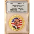 OBAMA INAUGURATION $5 REPUBLIC OF LIBERIA GRADED PR-70 DC 2009--NO 82/1000 GOLD COLOUR