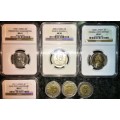 COMPLETE SET OF COMMEMORATIVE R5 COINS 1994 TO 2021 FOUR GRADED COINS