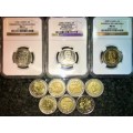 COMPLETE SET OF COMMEMORATIVE R5 COINS 1994 TO 2021 THREE GRADED COINS & HIGH GRADE CIRCULATED COINS