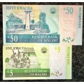MALAWI SET 50 KWACHA 2006 & 5 KWACHA  2004 AUNC(1 BID TAKES ALL)