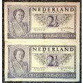 NEDERALNDS 2 1/2 GULDEN IN SEQUENCE 1BF039639-640 (1 BID TAKES ALL)