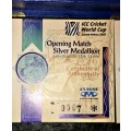 CRICKET WORLD CUP ICC OPENING MATCH SILVER MEDALLION-- #007--ONLY 5000 MINTAGE(SOUTH AFRICA VS INDIA
